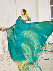 Teal Banarasi Art Silk Woven Saree