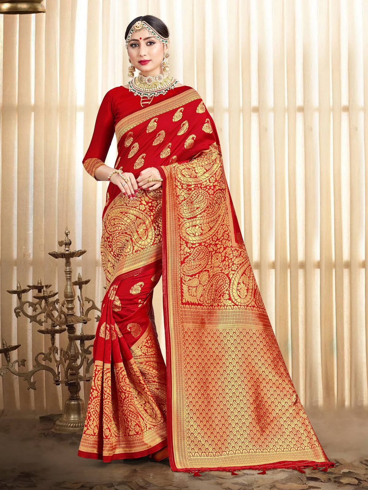 Red Banarasi Art Silk Woven Saree