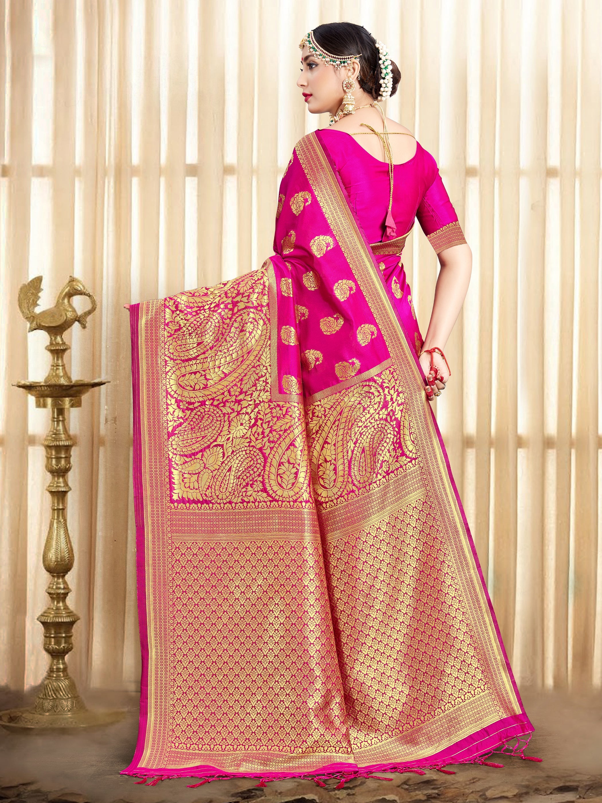 Pink Banarasi Art Silk Woven Saree