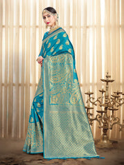 Turquoise Banarasi Art Silk Woven Saree