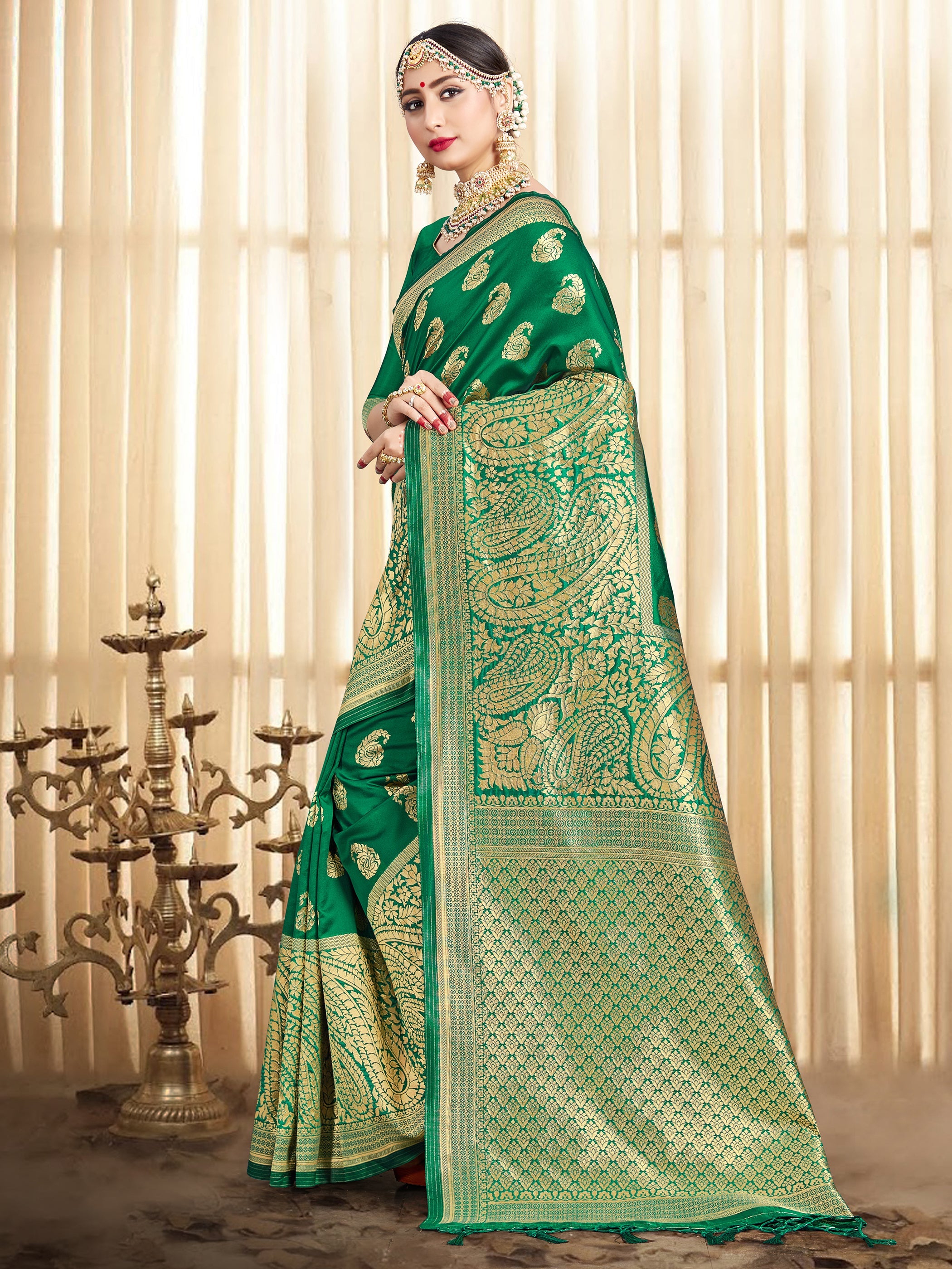 Green Banarasi Art Silk Woven Saree