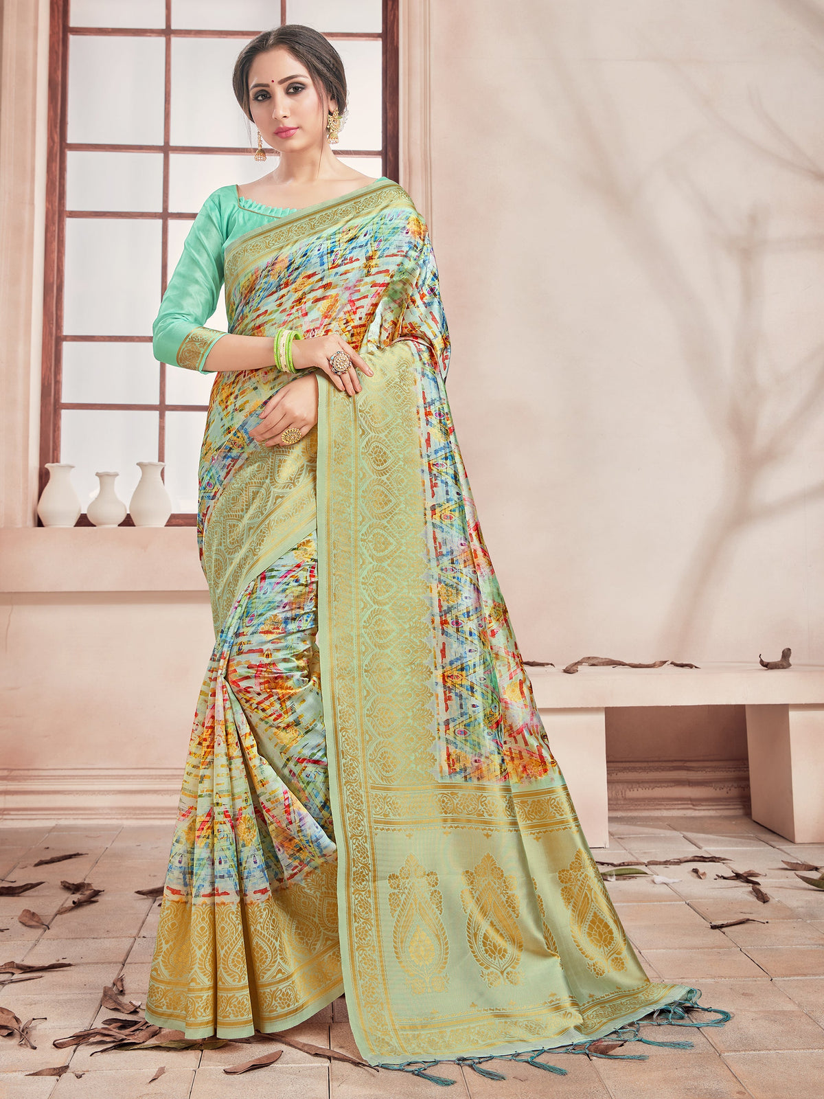 Multi Banarasi Art Silk Digital Print Woven Saree