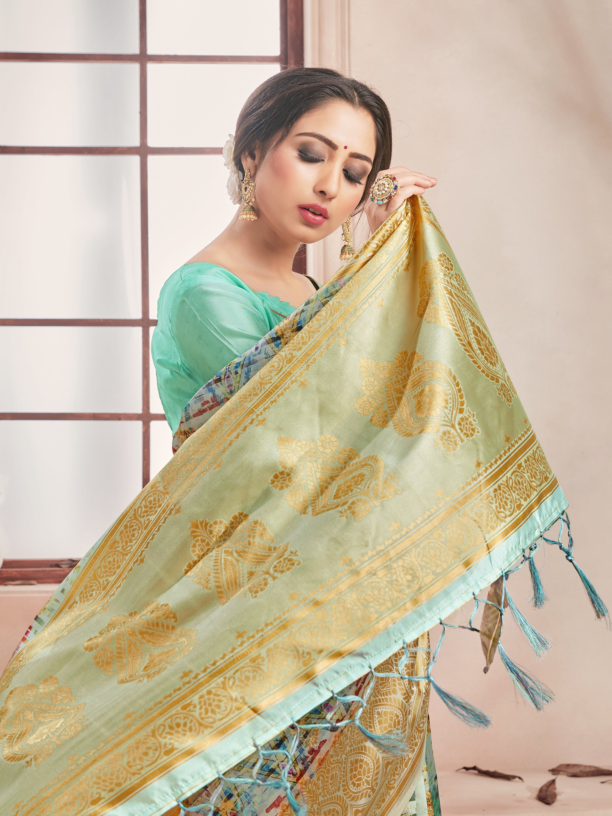 Multi Banarasi Art Silk Digital Print Woven Saree