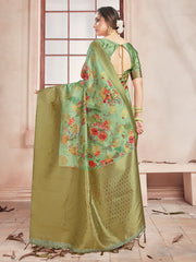 Olive Green Banarasi Art Silk Digital Print Woven Saree