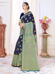 Navy Blue Banarasi Art Silk Woven Saree