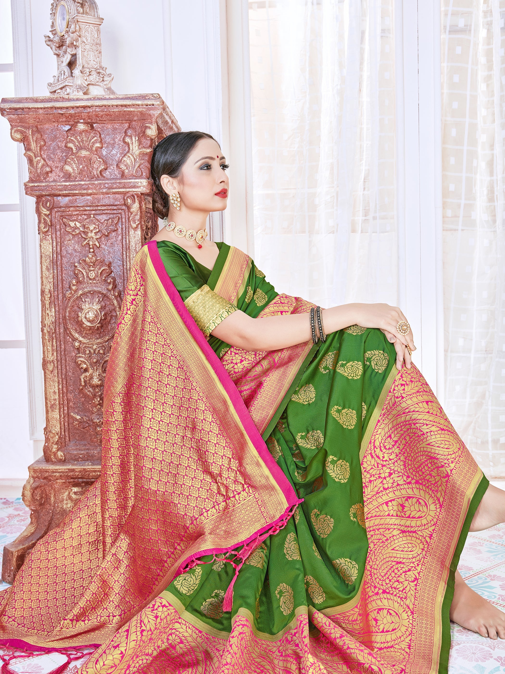 Green Banarasi Art Silk Woven Saree