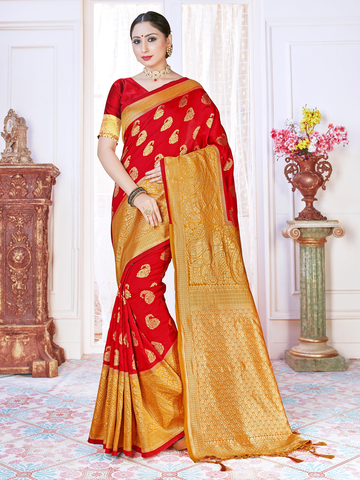 Red Banarasi Art Silk Woven Saree