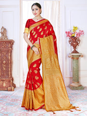 Red Banarasi Art Silk Woven Saree