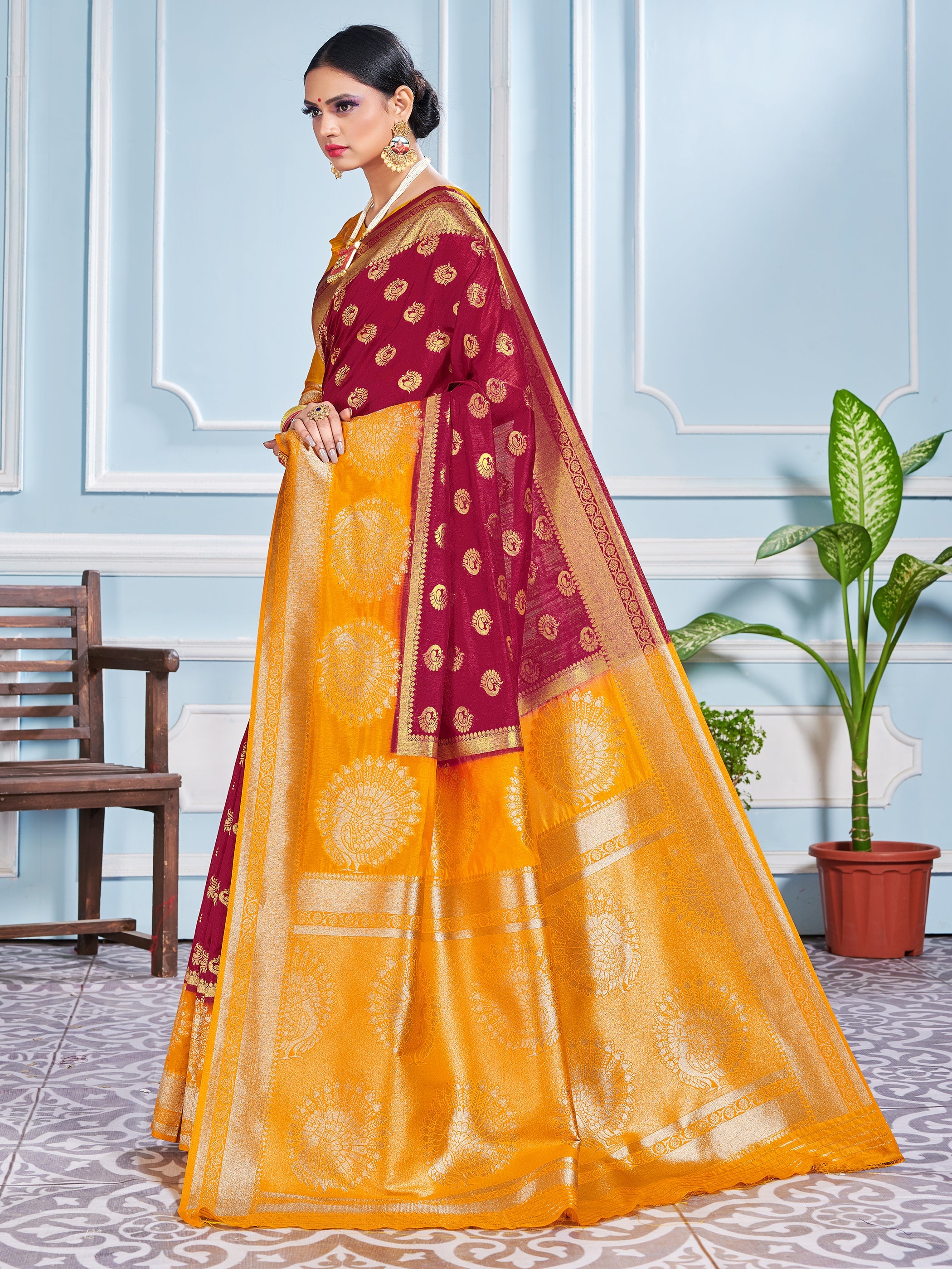 Maroon Banarasi Art Silk Woven Saree