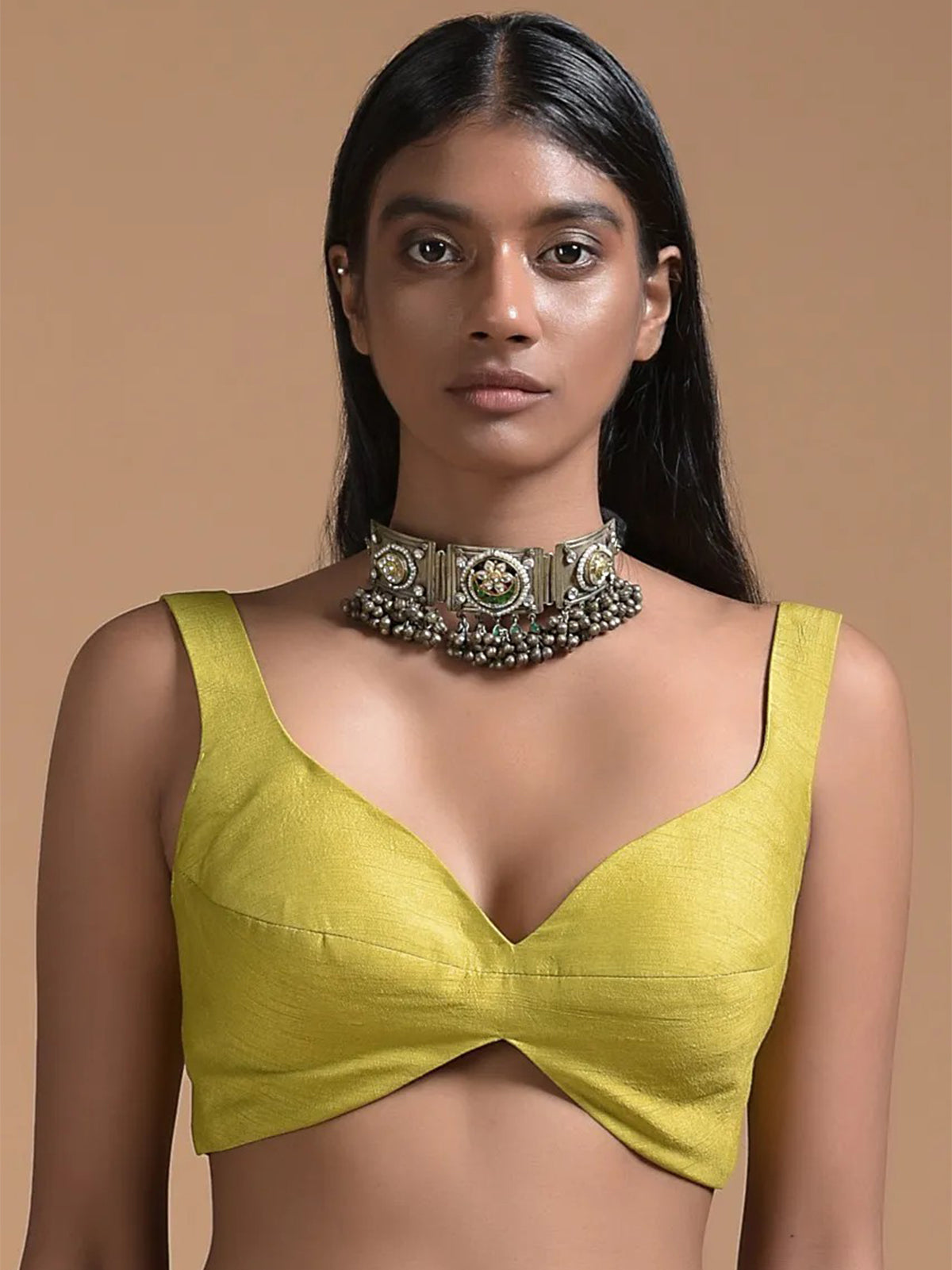 Yellow Banglori Silk Strap Solid Blouse