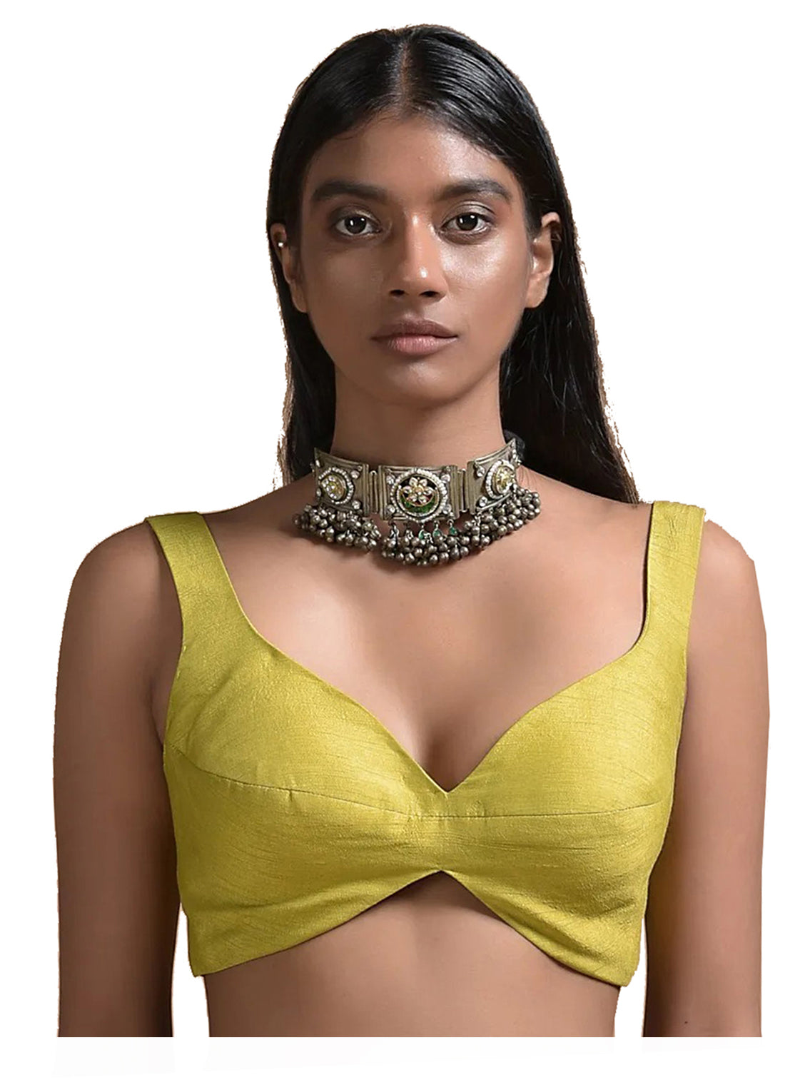 Yellow Banglori Silk Strap Solid Blouse