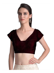 Maroon Velvet Cap Sleeve Solid Blouse