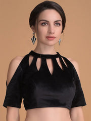 Black Velvet Cold Shoulder Solid Blouse