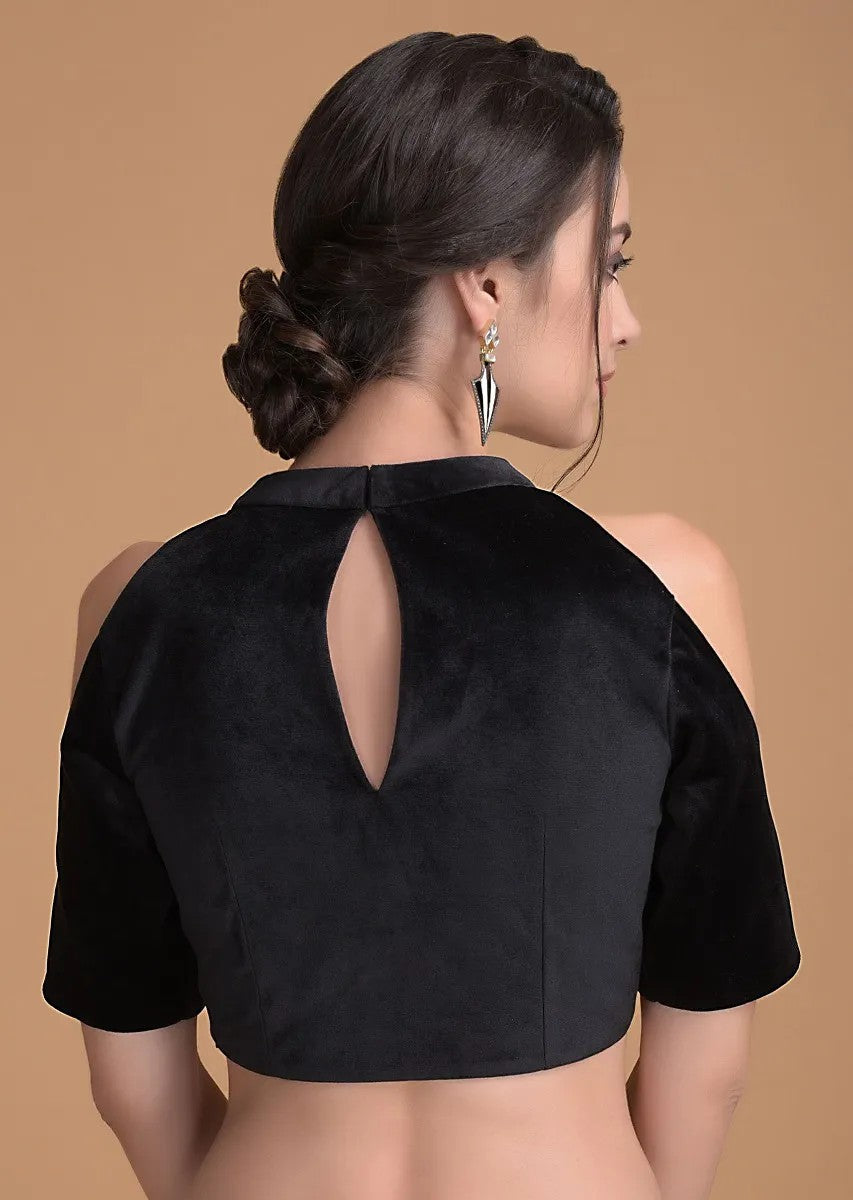 Black Velvet Cold Shoulder Solid Blouse