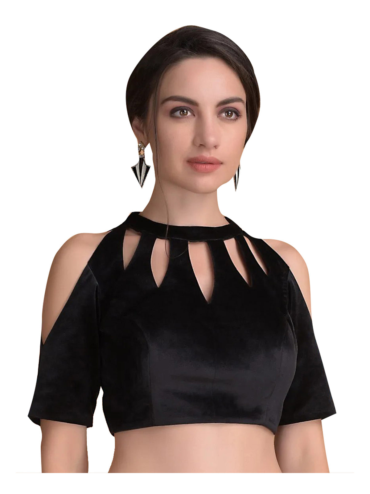 Black Velvet Cold Shoulder Solid Blouse