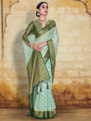 Sea Green Organza Silk Woven Saree