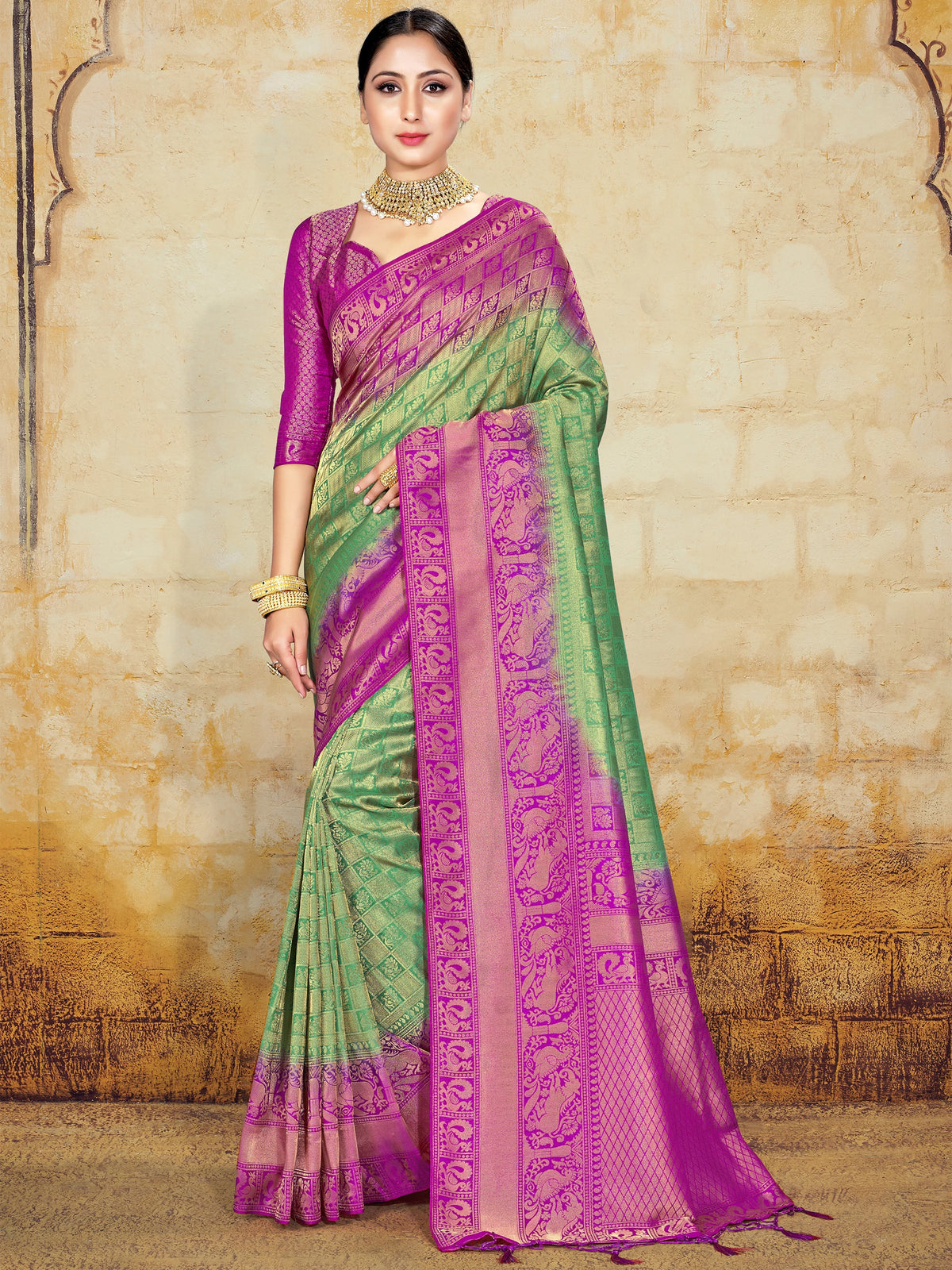 Green Banarasi Art Silk Woven Saree