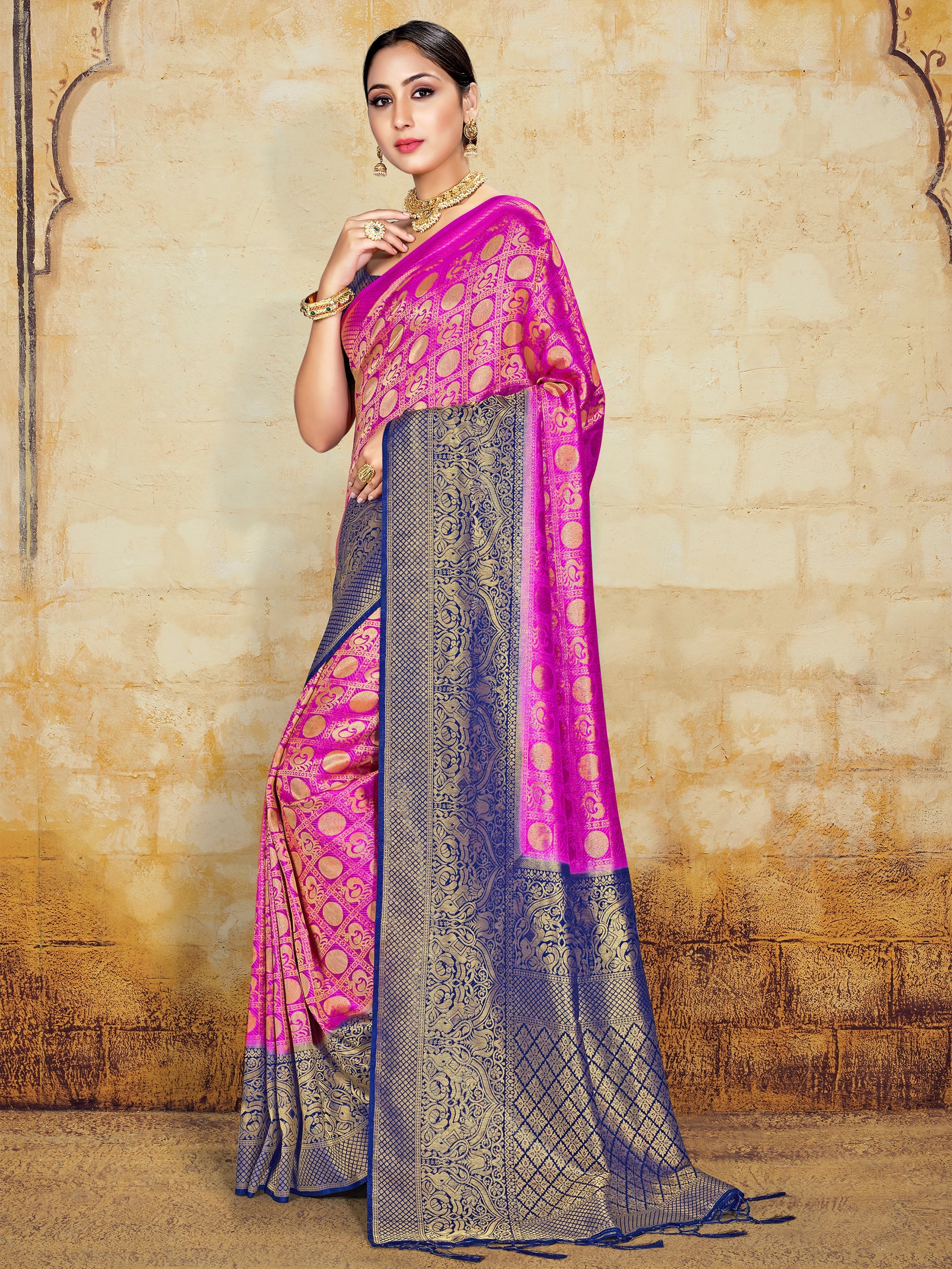 Pink Banarasi Art Silk Woven Saree