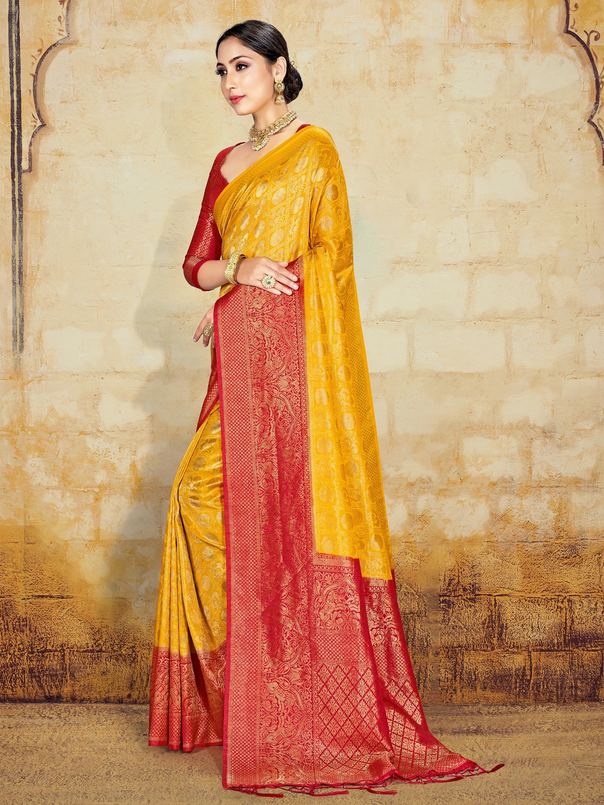 Yellow Banarasi Art Silk Woven Saree