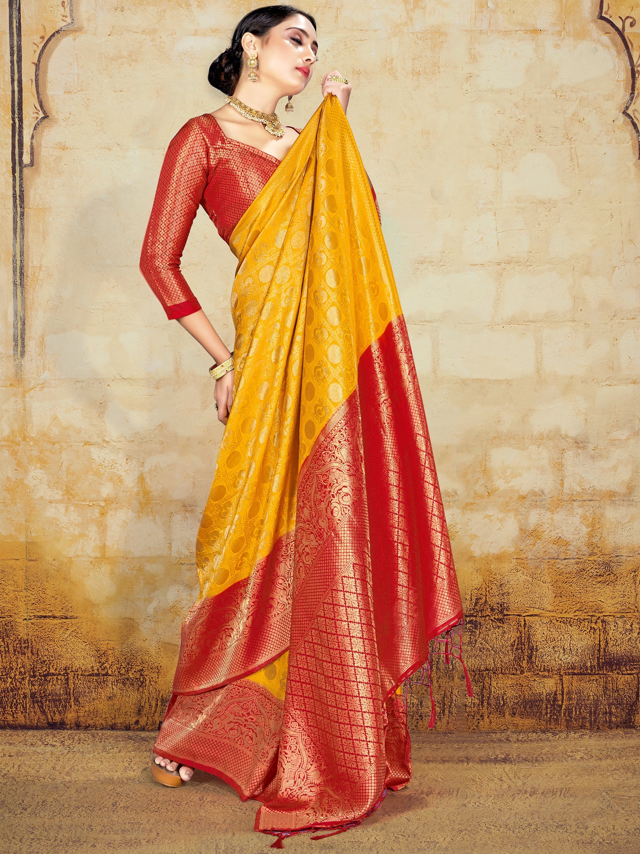 Yellow Banarasi Art Silk Woven Saree