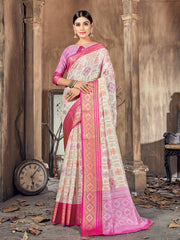 Beige Cotton Silk Woven Saree