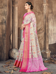 Beige Cotton Silk Woven Saree