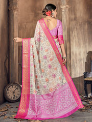 Beige Cotton Silk Woven Saree