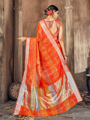 Orange Cotton Silk Woven Saree