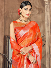 Orange Cotton Silk Woven Saree