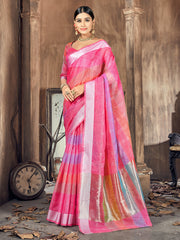 Pink Cotton Silk Woven Saree