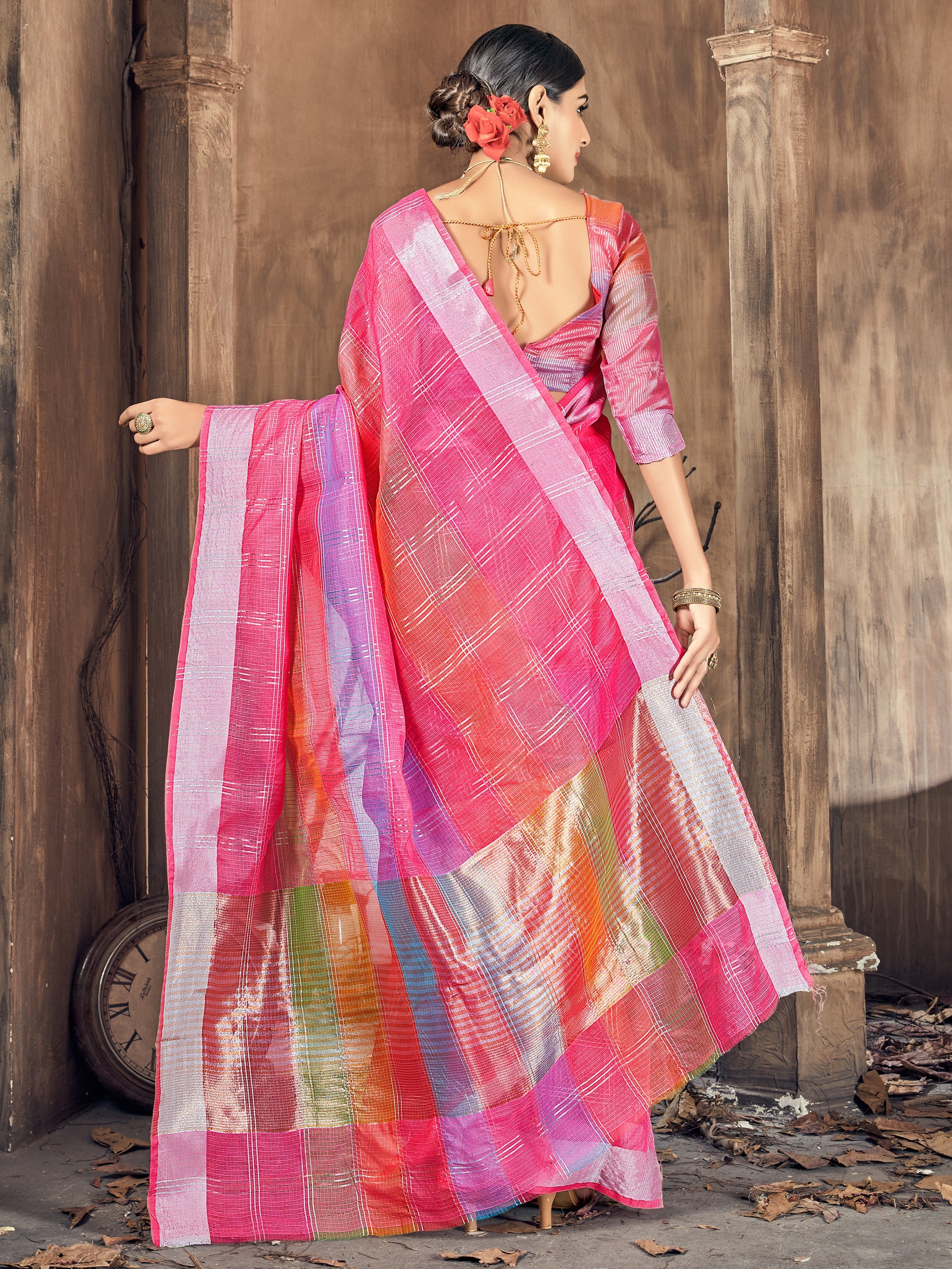 Pink Cotton Silk Woven Saree