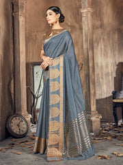Grey Cotton Silk Woven Saree