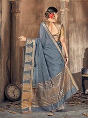 Grey Cotton Silk Woven Saree