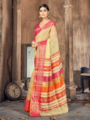 Beige Cotton Silk Woven Saree