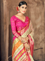 Beige Cotton Silk Woven Saree