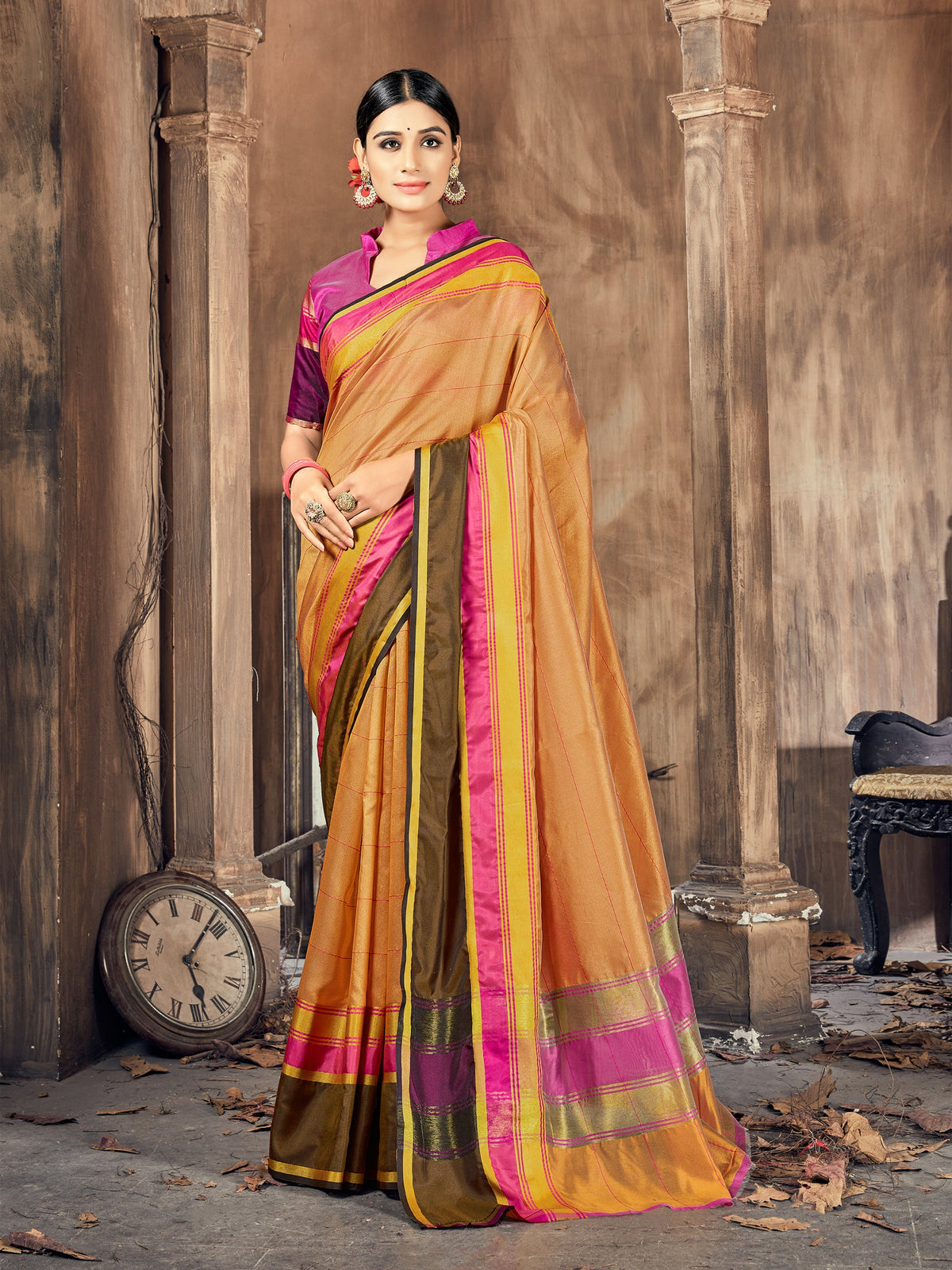 Beige Cotton Silk Woven Saree