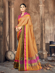 Beige Cotton Silk Woven Saree