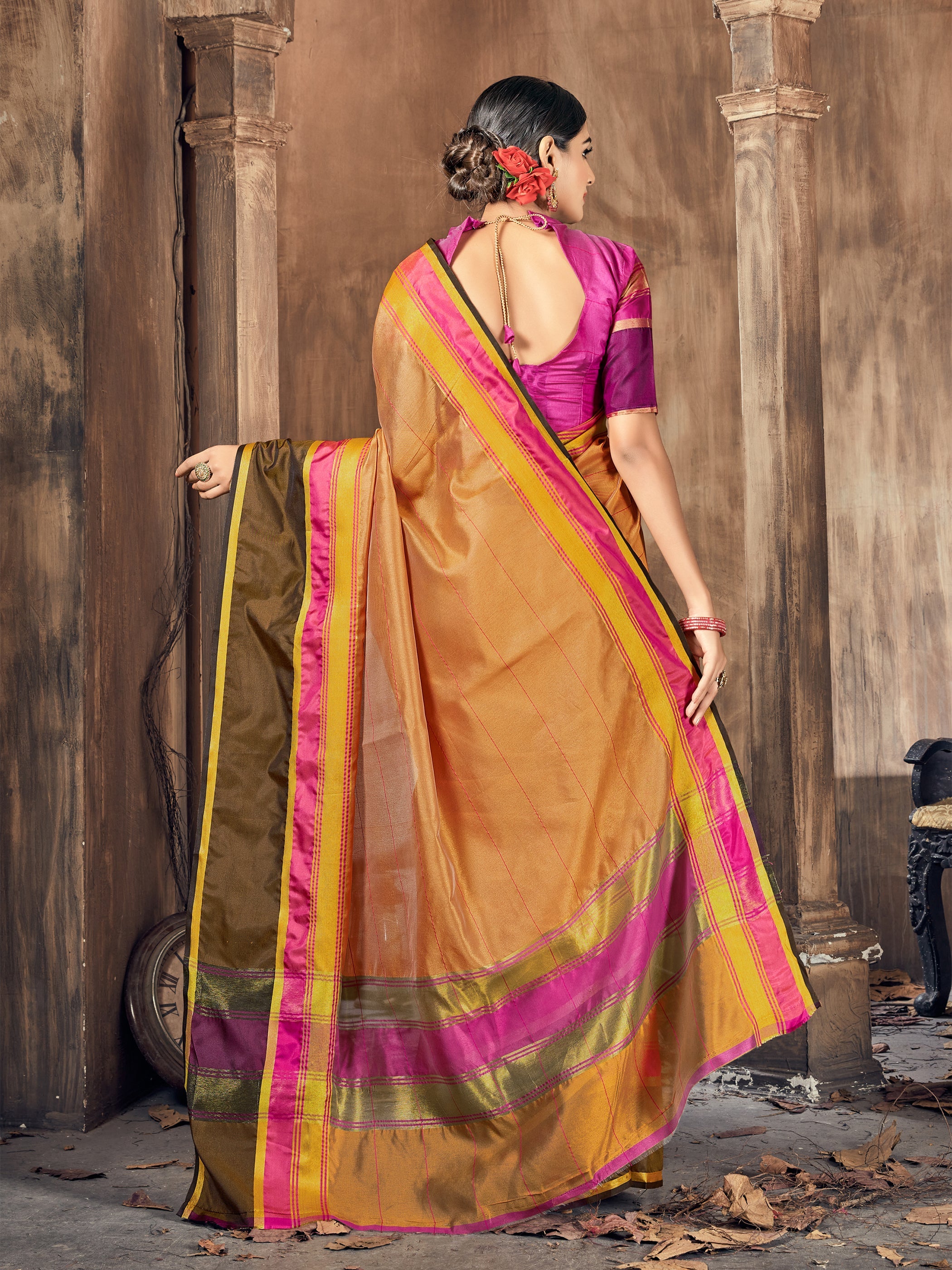 Beige Cotton Silk Woven Saree