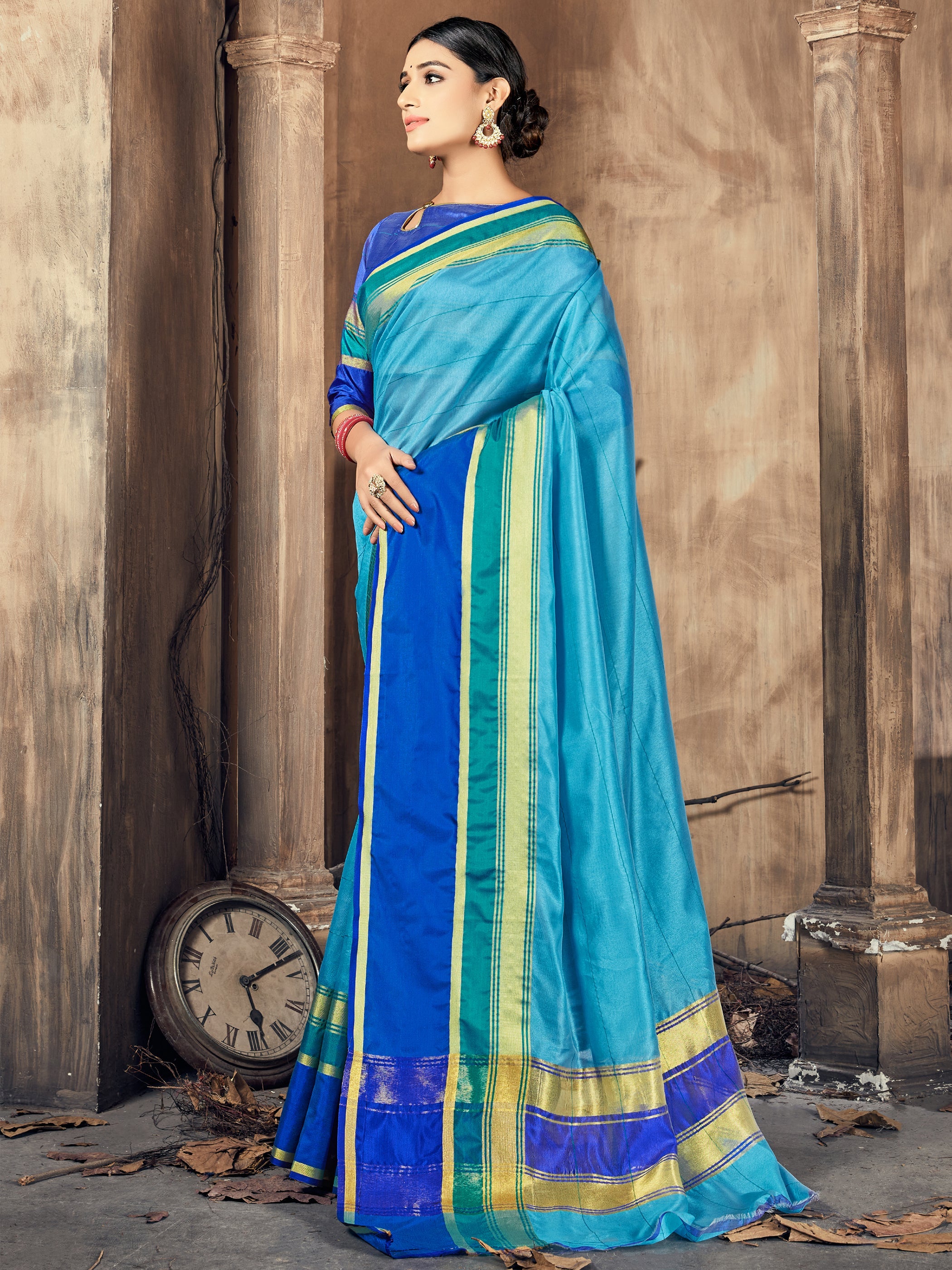 Teal Cotton Silk Woven Saree