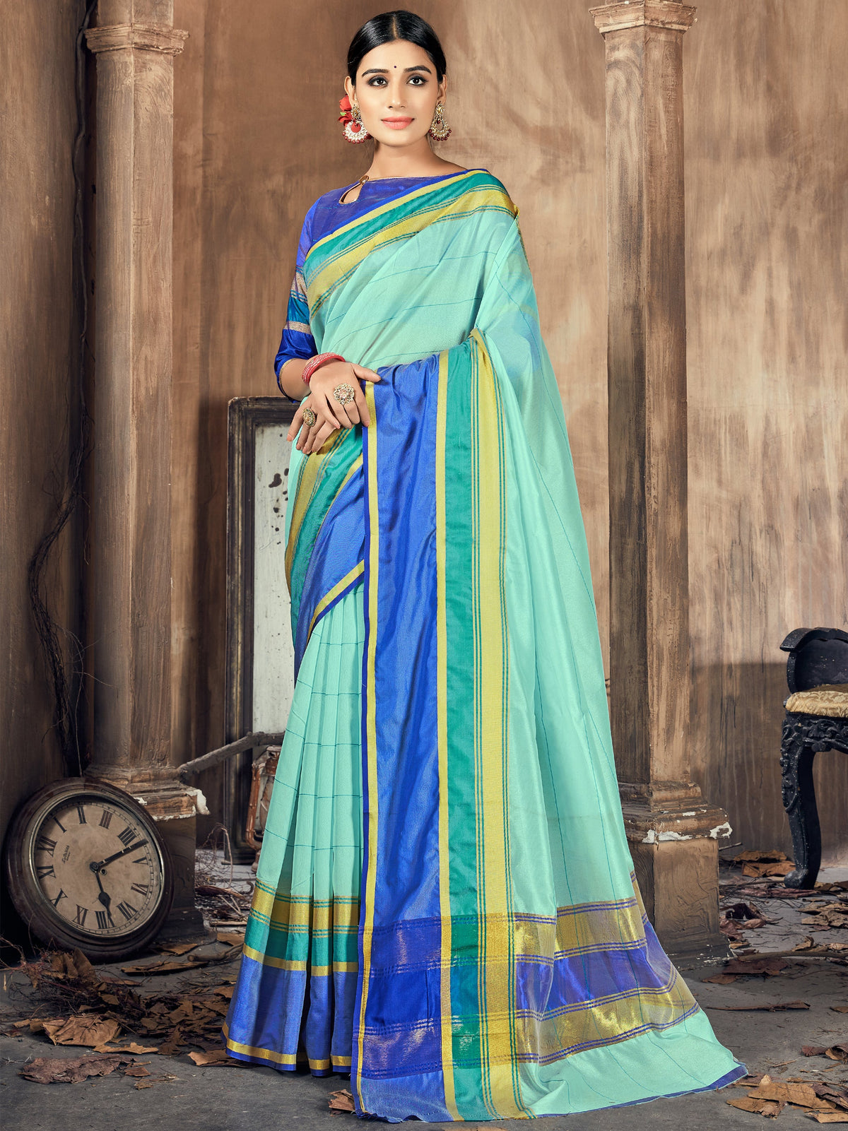 Sea Green Cotton Silk Woven Saree