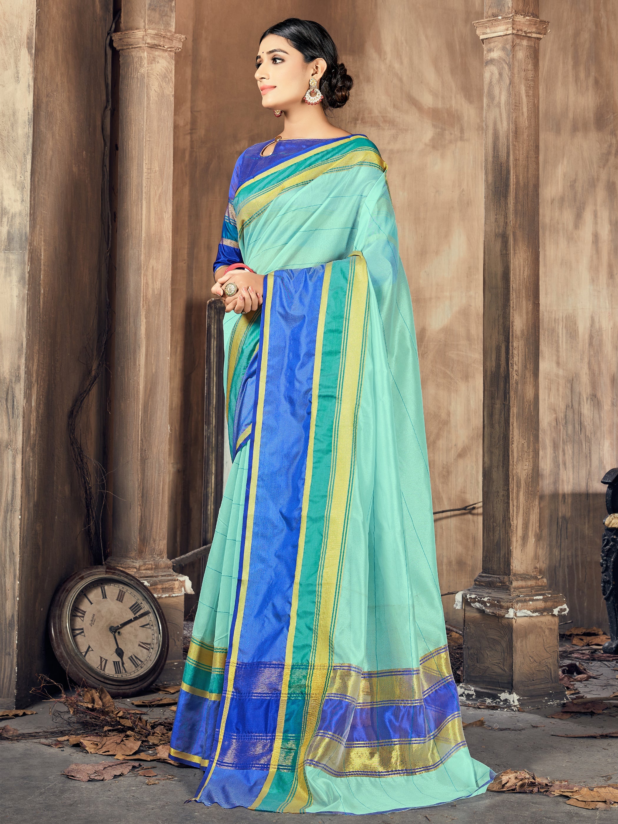 Sea Green Cotton Silk Woven Saree