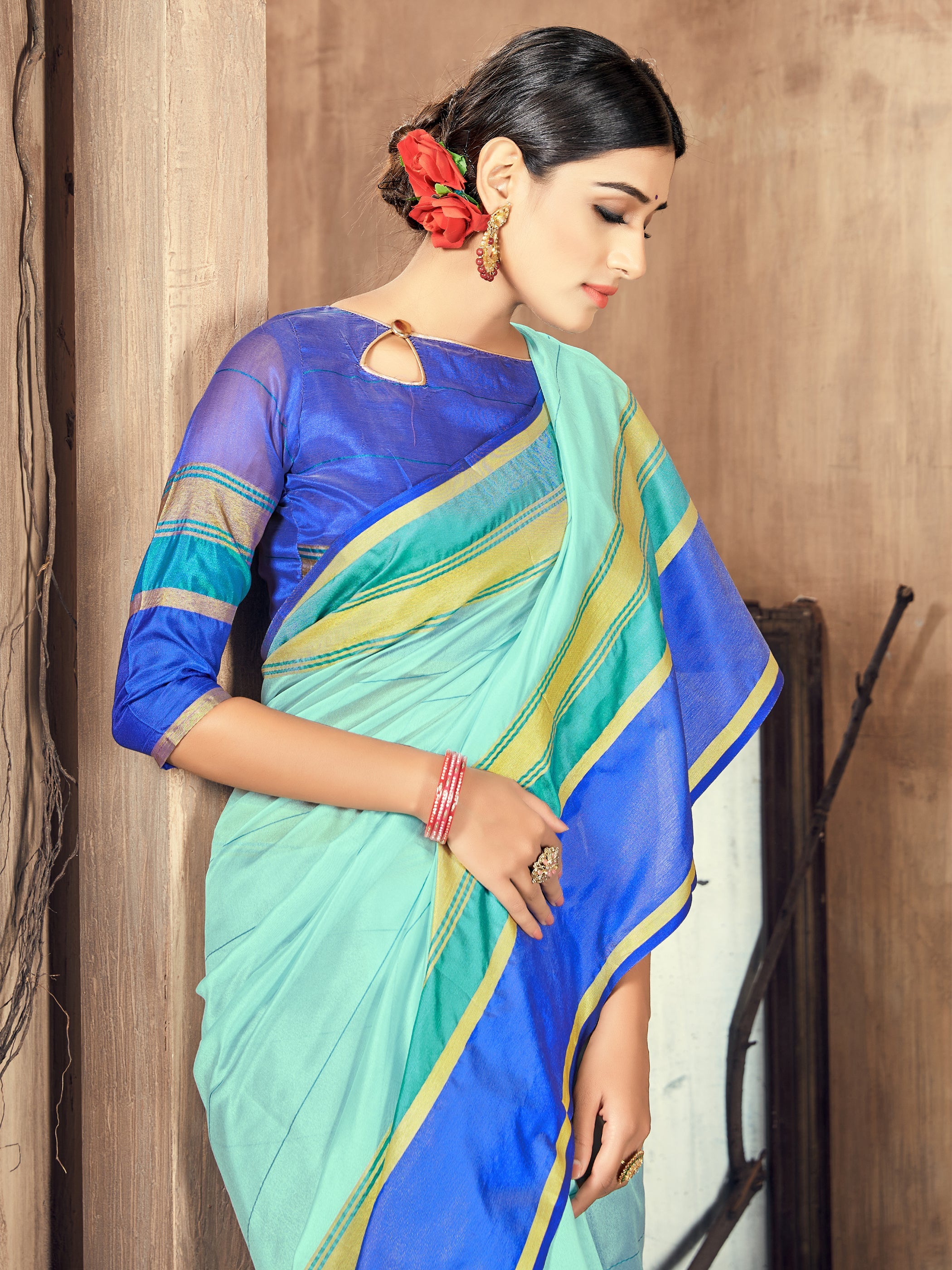 Sea Green Cotton Silk Woven Saree