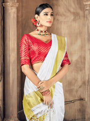 White Cotton Silk Woven Saree