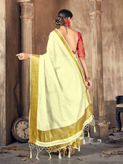 Cream Cotton Silk Woven Saree