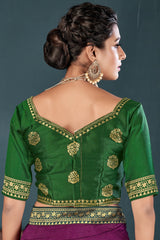 Green Art Silk Half Sleeve Solid Blouse