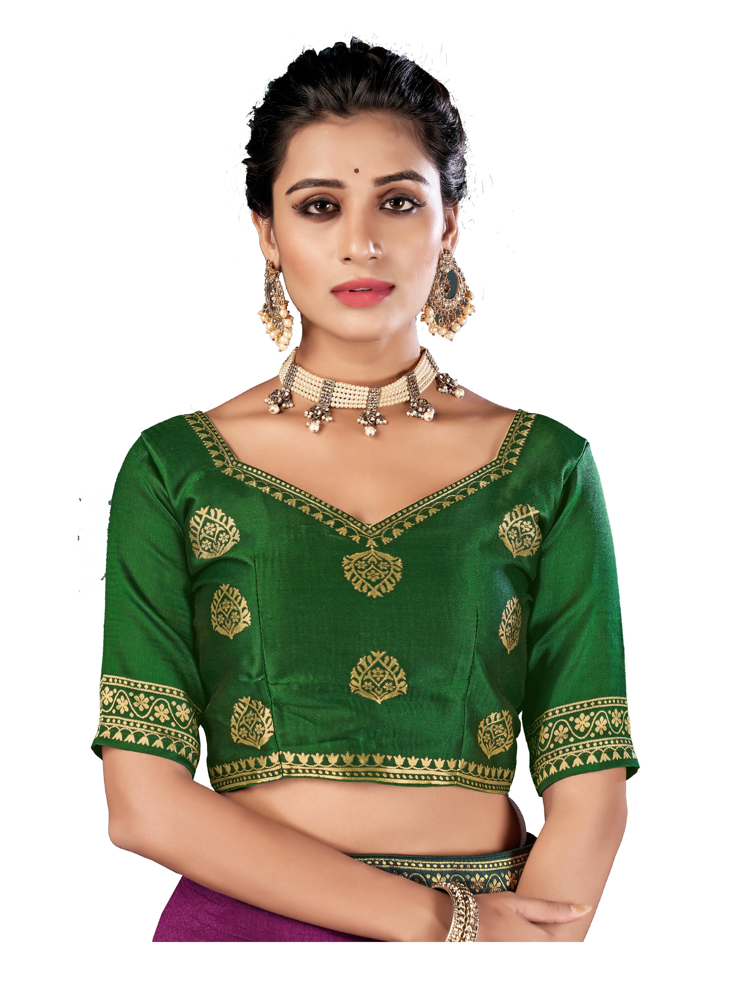 Green Art Silk Half Sleeve Solid Blouse