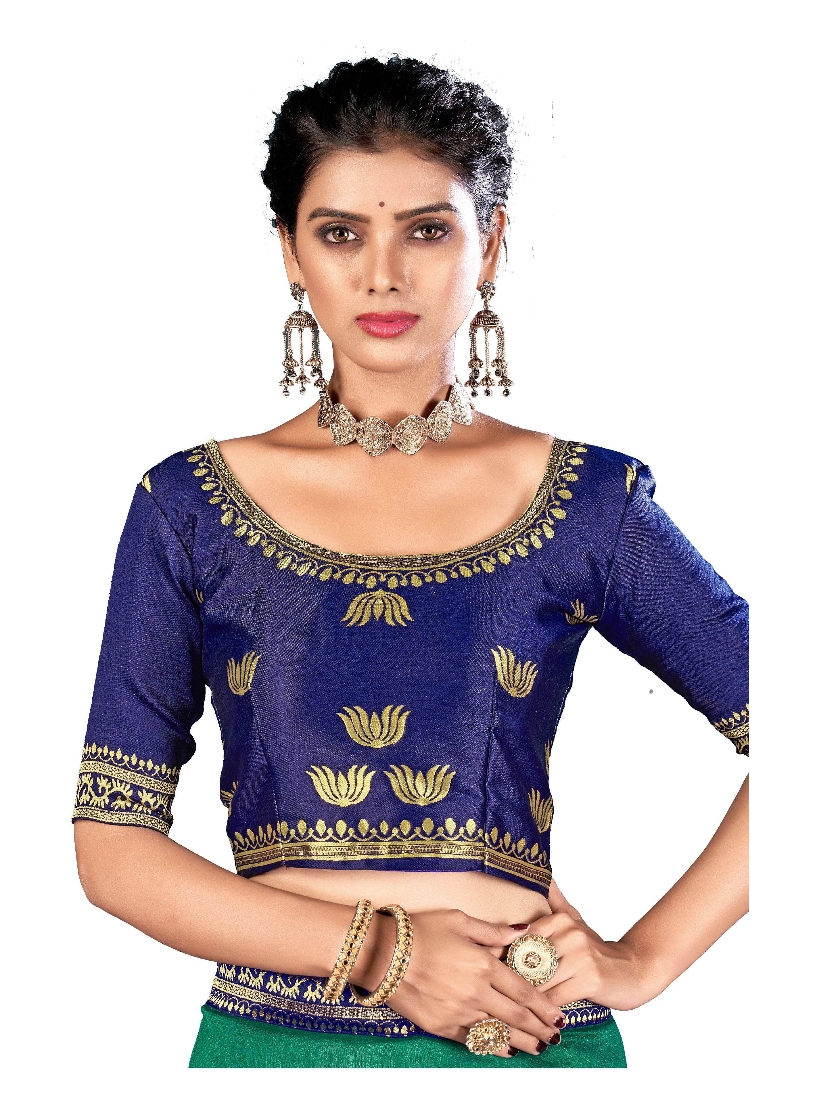 Blue Art Silk Half Sleeve Solid Blouse