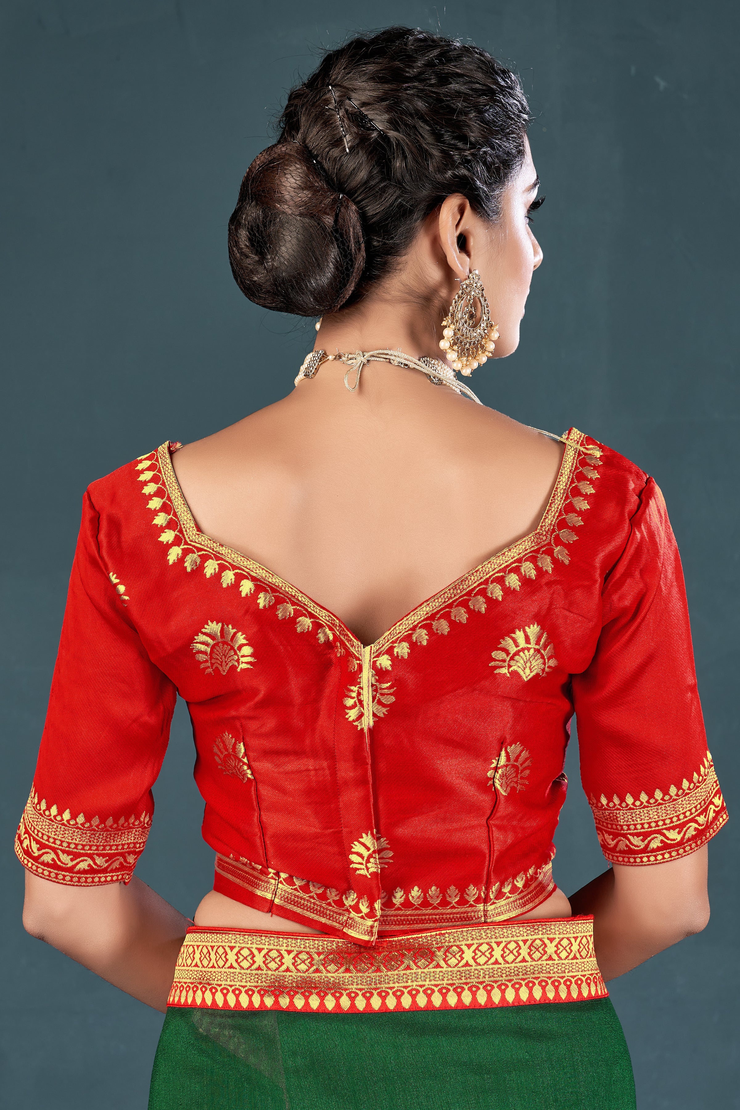 Red Art Silk Half Sleeve Solid Blouse