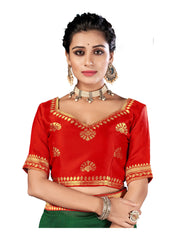 Red Art Silk Half Sleeve Solid Blouse