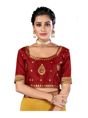 Maroon Art Silk Half Sleeve Solid Blouse